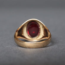 Load image into Gallery viewer, Vintage cabochon signet ring with synthetic ruby in 9ct gold