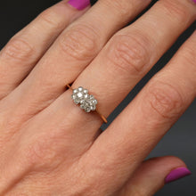 Load image into Gallery viewer, Vintage ring. Daisy ring. Double daisy ring. Double daisy. Cluster ring. Double cluster ring. Double cluster. Toi et moi ring. You and me ring. Flower ring. Diamond cluster ring. Diamond daisy ring. Diamond flower ring. Vintage cluster ring. Vintage flower ring. Vintage daisy ring. Edwardian daisy ring. Edwardian ring. Antique ring. Antique flower ring. Antique cluster ring. Antique daisy ring. Engagement ring. Diamond engagement ring. Vintage engagement ring. Antique engagement ring.