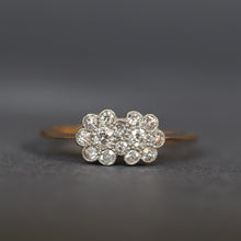 Load image into Gallery viewer, Vintage ring. Daisy ring. Double daisy ring. Double daisy. Cluster ring. Double cluster ring. Double cluster. Toi et moi ring. You and me ring. Flower ring. Diamond cluster ring. Diamond daisy ring. Diamond flower ring. Vintage cluster ring. Vintage flower ring. Vintage daisy ring. Edwardian daisy ring. Edwardian ring. Antique ring. Antique flower ring. Antique cluster ring. Antique daisy ring. Engagement ring. Diamond engagement ring. Vintage engagement ring. Antique engagement ring.