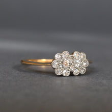 Load image into Gallery viewer, Vintage double daisy ring with diamonds in platinum & 18ct gold