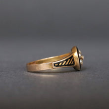 Load image into Gallery viewer, Antique Victorian era pearl & black enamel mourning ring in 15ct gold