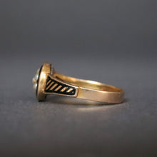 Load image into Gallery viewer, Antique Victorian era pearl & black enamel mourning ring in 15ct gold