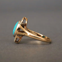 Load image into Gallery viewer, Vintage turquoise cabochon ring with paste in 9ct gold