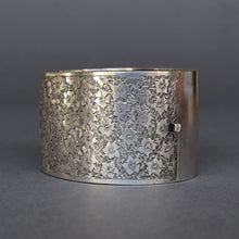 Load image into Gallery viewer, Antique Edwardian wide cuff with floral engraving in sterling silver