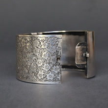 Load image into Gallery viewer, Antique Edwardian wide cuff with floral engraving in sterling silver
