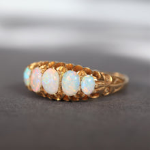 Load image into Gallery viewer, Antique Edwardian era opal five-stone ring in 18ct gold