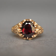 Load image into Gallery viewer, Antique Edwardian era belcher set garnet ring in 9ct gold