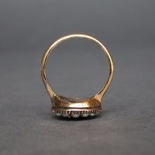 Load image into Gallery viewer, Antique Georgian brown topaz ring with pearl halo in 9ct gold