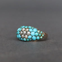 Load image into Gallery viewer, Antique Victorian era turquoise & pearl pinkie ring in 9ct gold