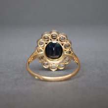 Load image into Gallery viewer, Antique blue sapphire (1.4ct) & diamond cluster ring in 20ct gold