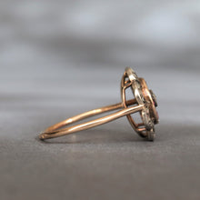 Load image into Gallery viewer, Antique ruby & diamond flower halo ring in 20ct gold