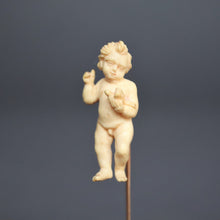 Load image into Gallery viewer, Antique putti. Antique cherub. Antique angel. Putti pin. Ivory putti pin. Cherub pin. Ivory cherub pin. Angel pin. Ivory angel pin. Cherub and dove. Putti and dove. Carved ivory pin. Antique ivory pin.