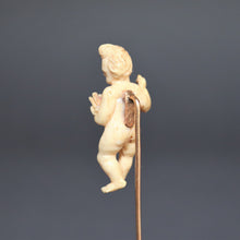 Load image into Gallery viewer, Antique Victorian pin with carved ivory putti & dove in 14ct gold