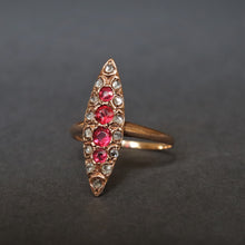 Load image into Gallery viewer, Vintage garnet doublet & diamond navette ring in 14ct gold