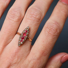 Load image into Gallery viewer, vintage garnet doublet diamond navette ring marquise jewelry jewellery