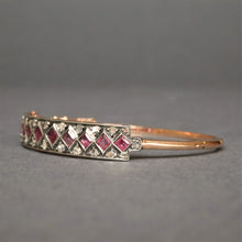 Load image into Gallery viewer, Antique ruby & diamond checkerboard bangle in 9ct gold