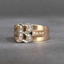 Load image into Gallery viewer, Vintage letter 'B' ring with diamonds in 14ct gold