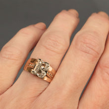 Load image into Gallery viewer, Letter B ring. B ring. Vintage letter b ring. Monogram ring. B monogram ring. Vintage B monogram ring. Vintage initial ring. Vintage initial ring. Vintage initial b ring. Initial b ring. Giold b ring. Gold diamond b ring.