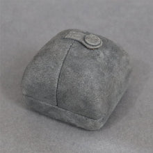 Load image into Gallery viewer, Vintage ring box. Vintage suede ring box. Vintage grey ring box. Vintage gray ring box. Suede ring box. Grey suede ring box. Gray suede ring box. Double door ring box. Double sided ring box. Vintage English ring box.
