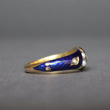 Load image into Gallery viewer, Antique Victorian guilloché enamel ring with pearls in 18ct gold
