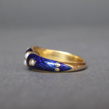 Load image into Gallery viewer, Antique Victorian guilloché enamel ring with pearls in 18ct gold