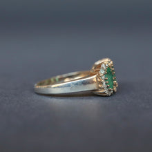 Load image into Gallery viewer, Antique Edwardian era emerald & diamond trilogy ring in 9ct gold