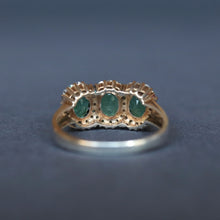 Load image into Gallery viewer, Antique Edwardian era emerald & diamond trilogy ring in 9ct gold