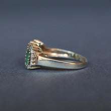Load image into Gallery viewer, Antique Edwardian era emerald & diamond trilogy ring in 9ct gold