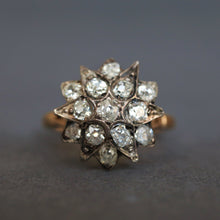Load image into Gallery viewer, star ring starburst celestial diamond cluster gold antique vintage ring jewelry jewellery silver 9ct 9k