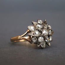 Load image into Gallery viewer, Antique diamond (0.9ct) starburst ring in silver & 9ct gold