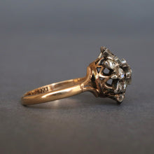 Load image into Gallery viewer, Antique diamond (0.9ct) starburst ring in silver & 9ct gold