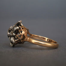 Load image into Gallery viewer, Antique diamond (0.9ct) starburst ring in silver & 9ct gold