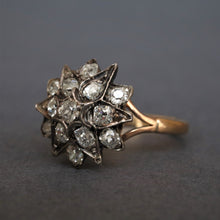 Load image into Gallery viewer, Antique diamond (0.9ct) starburst ring in silver & 9ct gold
