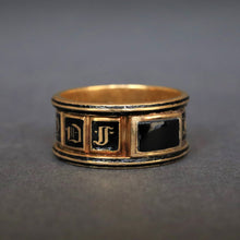 Load image into Gallery viewer, Antique Georgian mourning ring with black enamel in 18ct gold
