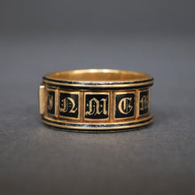 Load image into Gallery viewer, Antique Georgian mourning ring with black enamel in 18ct gold