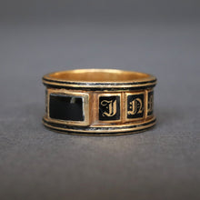 Load image into Gallery viewer, Antique Georgian mourning ring with black enamel in 18ct gold