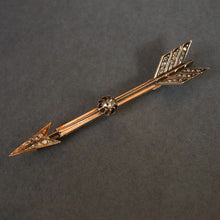 Load image into Gallery viewer, antique Victorian diamond arrow brooch pin 14ct 14k gold secret compartment vintage jewelry jewellery cupid