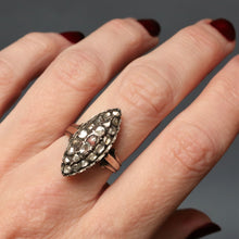 Load image into Gallery viewer, Antique diamond navette ring. Antique diamond marquise ring. Antique diamond cobblestone ring. Antique cobblestone ring. Diamond cobblestone ring. Diamond navette ring. Diamond marquise ring. Vermeil marquise ring. Vermeil navette ring.