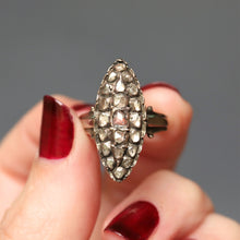 Load image into Gallery viewer, Antique diamond navette ring. Antique diamond marquise ring. Antique diamond cobblestone ring. Antique cobblestone ring. Diamond cobblestone ring. Diamond navette ring. Diamond marquise ring. Vermeil marquise ring. Vermeil navette ring.