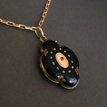 Load image into Gallery viewer, Antique Victorian enamel & ruby mourning locket in 14ct gold