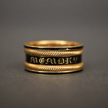 Load image into Gallery viewer, antique Georgian mourning memorial ring band black gold enamel 18k 18ct wide in memory of vintage stacking