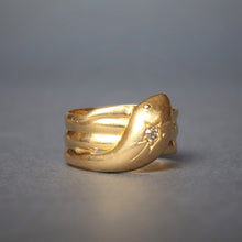 Load image into Gallery viewer, Antique Edwardian era snake ring with diamond in 18ct gold