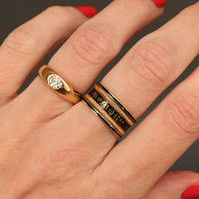 Load image into Gallery viewer, antique Georgian mourning memorial ring band black gold enamel 18k 18ct wide in memory of vintage gypsy ring diamond solitaire stacking