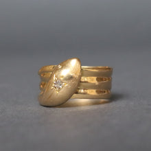 Load image into Gallery viewer, Antique Edwardian era snake ring with diamond in 18ct gold