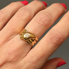 Load image into Gallery viewer, Antique snake ring. Antique snake band. Wide snake ring. Coiled snake ring. Antique serpent ring. Antique serpent band. Antique diamond snake ring. Diamond snake ring. Edwardian snake ring. Art deco snake ring.