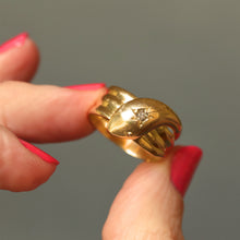 Load image into Gallery viewer, Antique snake ring. Antique snake band. Wide snake ring. Coiled snake ring. Antique serpent ring. Antique serpent band. Antique diamond snake ring. Diamond snake ring. Edwardian snake ring. Art deco snake ring.