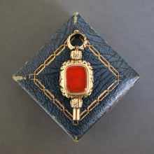 Load image into Gallery viewer, antique Victorian watch key carnelian agate chased square gold cased pendant vintage jewellery jewelry