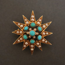 Load image into Gallery viewer, Antique Victorian turquoise star converter pendant in 15ct gold