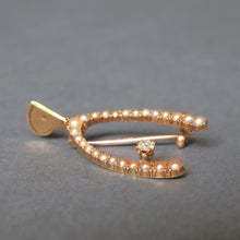 Load image into Gallery viewer, Antique Victorian era diamond & pearl wishbone brooch in 15ct gold
