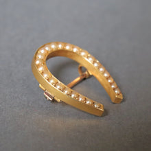 Load image into Gallery viewer, Antique Victorian era pearl horseshoe brooch in 15ct gold